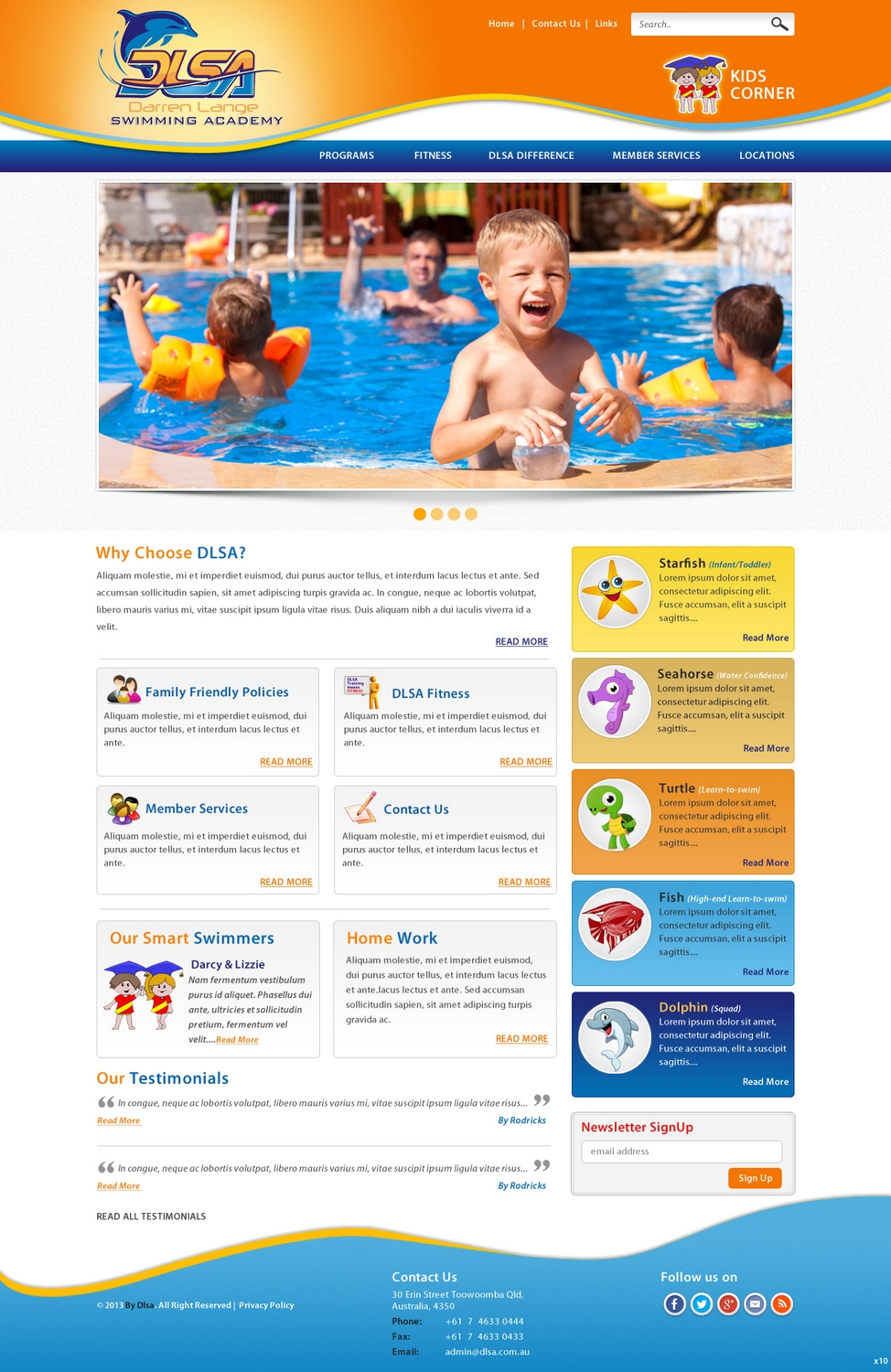 Diseño Web por pb para DARREN LANGE SWIMMING ACADEMY | Diseño: #1464787