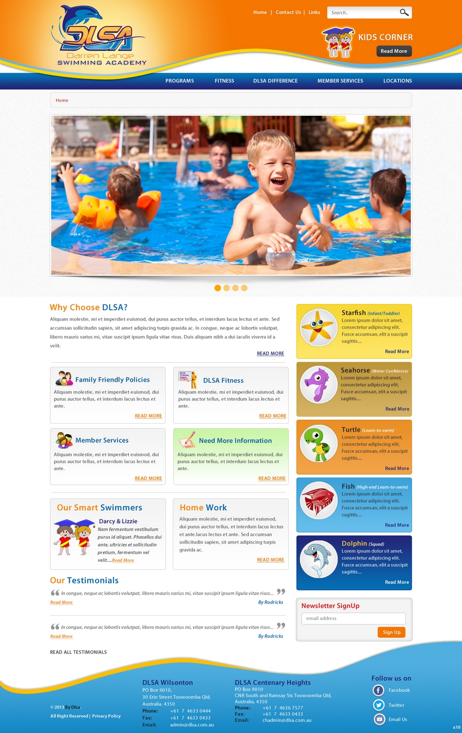 Web Design by pb for DARREN LANGE SWIMMING ACADEMY | Design #1487372