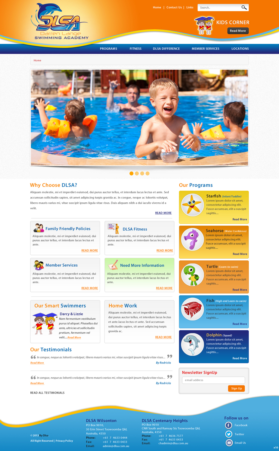Web Design by pb for DARREN LANGE SWIMMING ACADEMY | Design #1495203