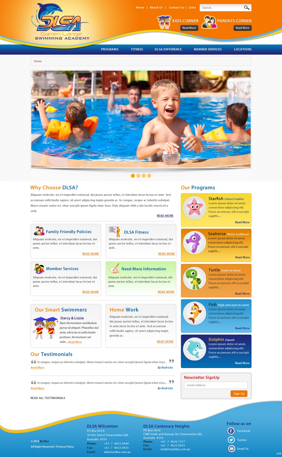 Web Design by pb for DARREN LANGE SWIMMING ACADEMY | Design #1506971