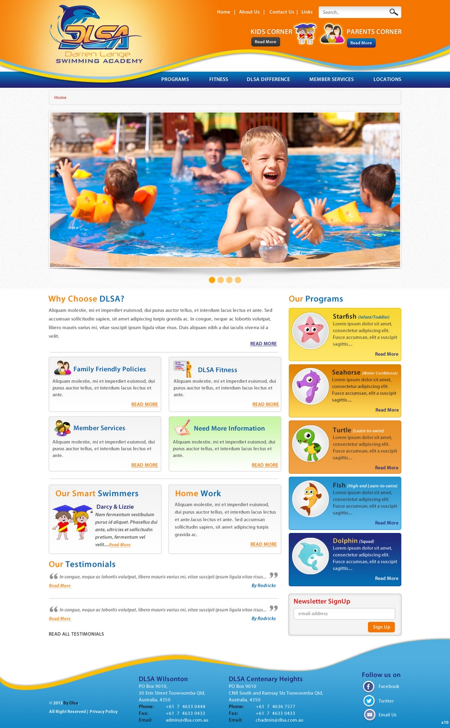 Web Design by pb for DARREN LANGE SWIMMING ACADEMY | Design #1514834