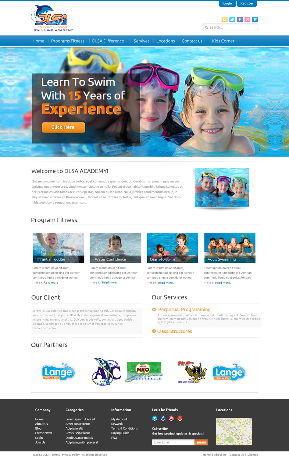 Web Design by OM for DARREN LANGE SWIMMING ACADEMY | Design #1432098