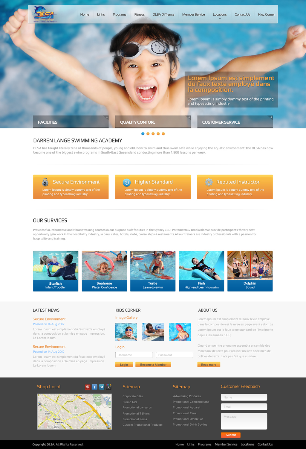 Web Design by OM for DARREN LANGE SWIMMING ACADEMY | Design #1432115