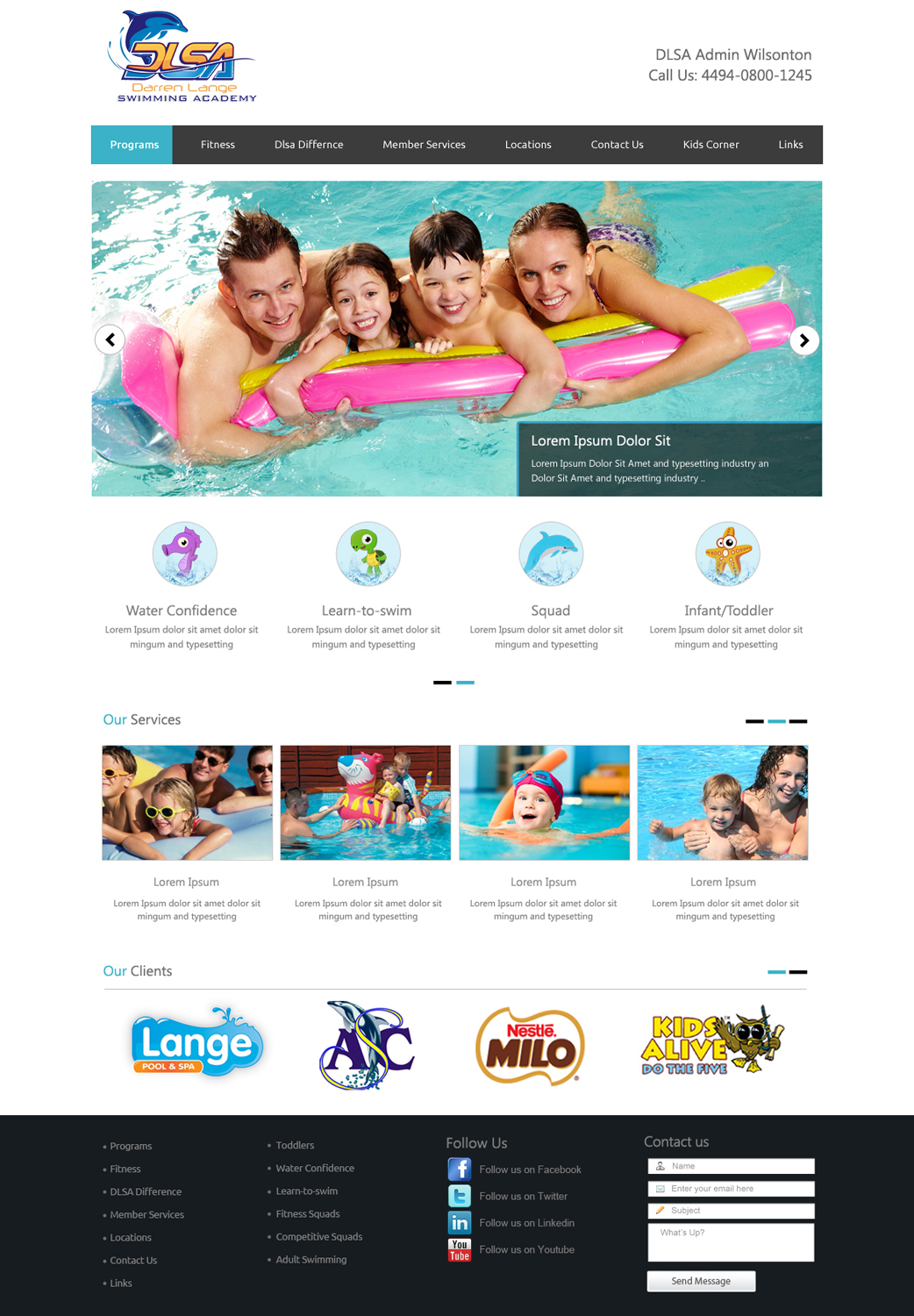 Web Design by OM for DARREN LANGE SWIMMING ACADEMY | Design #1446879