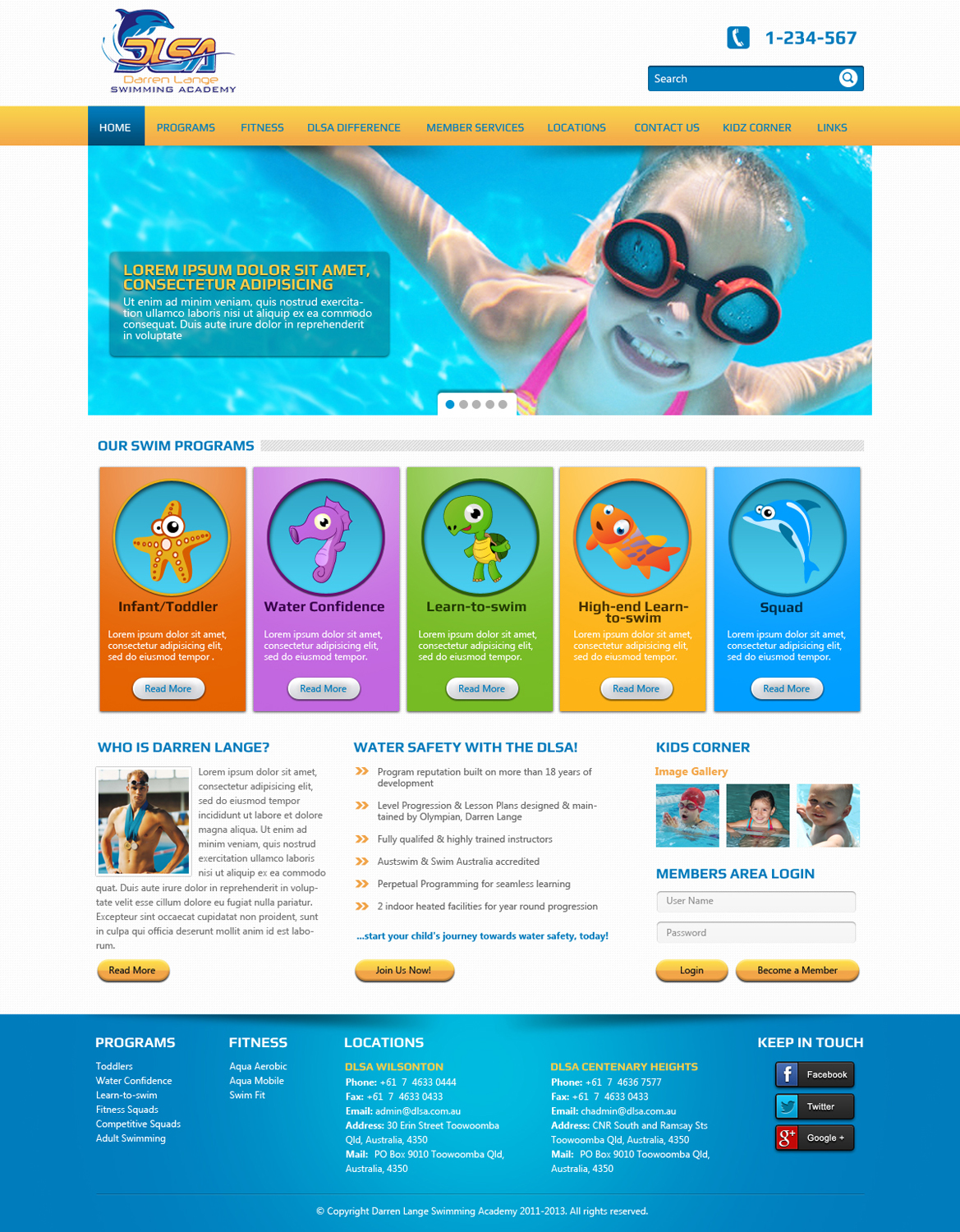 Web Design by OM for DARREN LANGE SWIMMING ACADEMY | Design #1446882