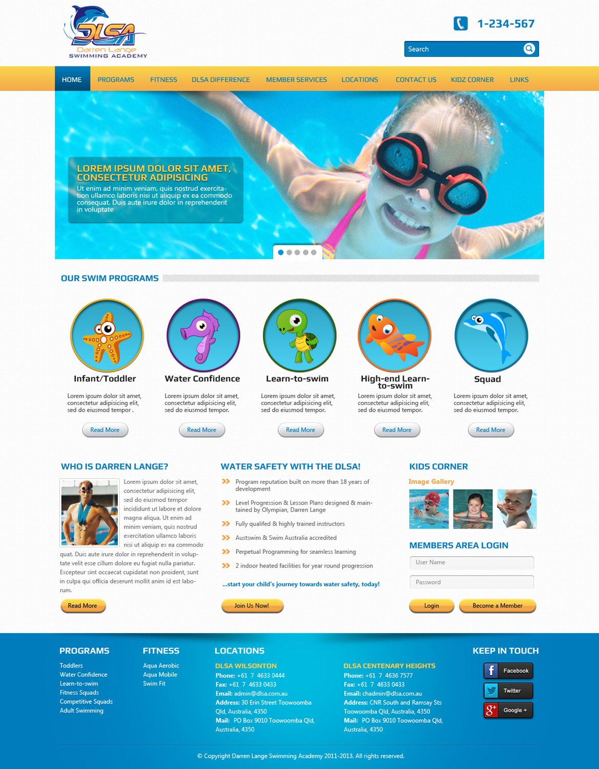 Web Design by OM for DARREN LANGE SWIMMING ACADEMY | Design #1446885
