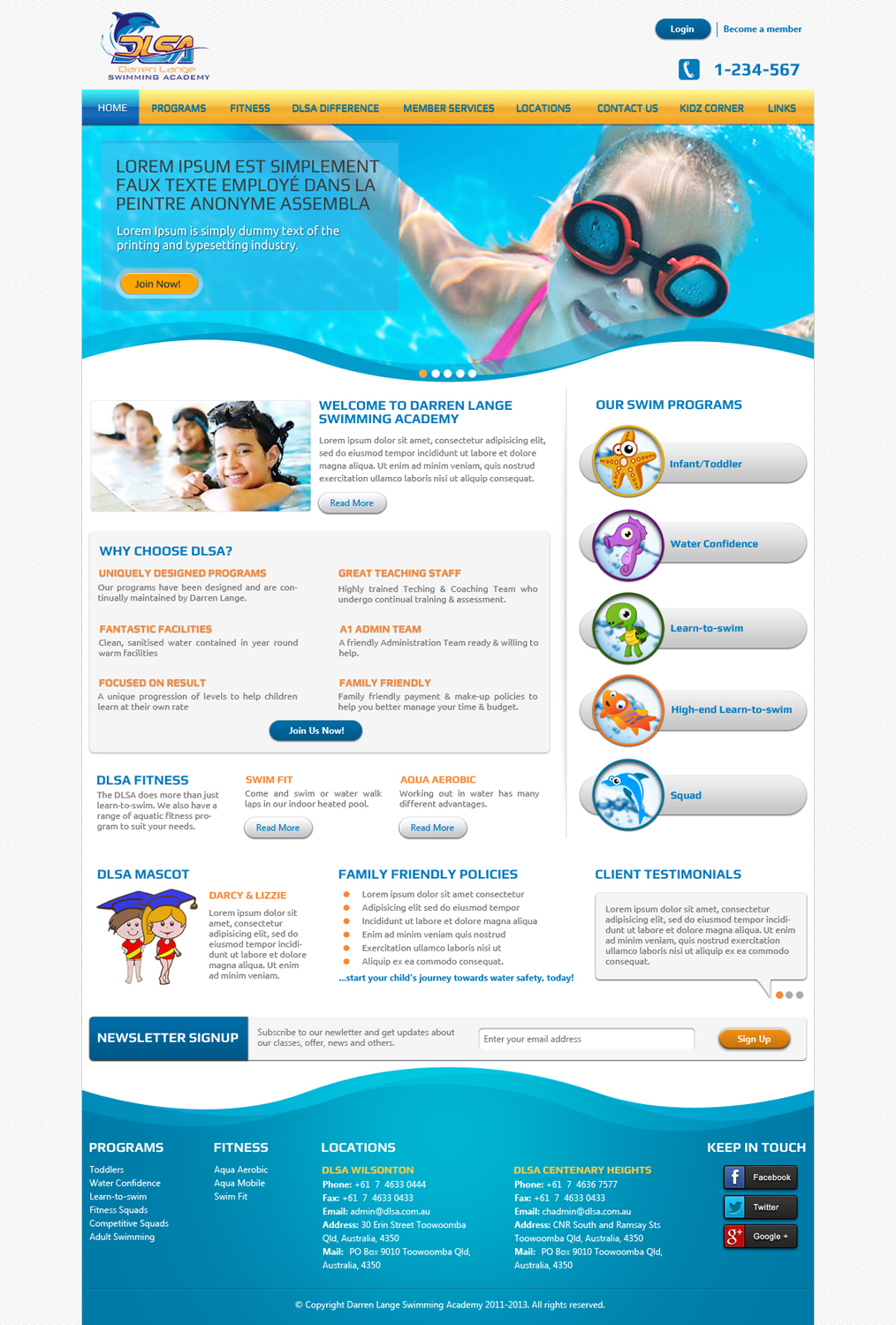 Web Design by OM for DARREN LANGE SWIMMING ACADEMY | Design #1456891