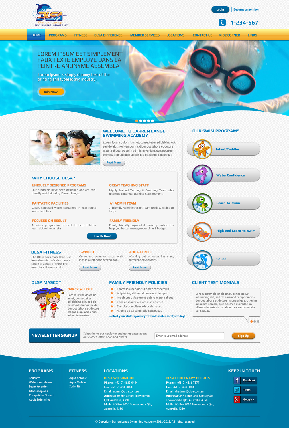 Web Design by OM for DARREN LANGE SWIMMING ACADEMY | Design #1456920
