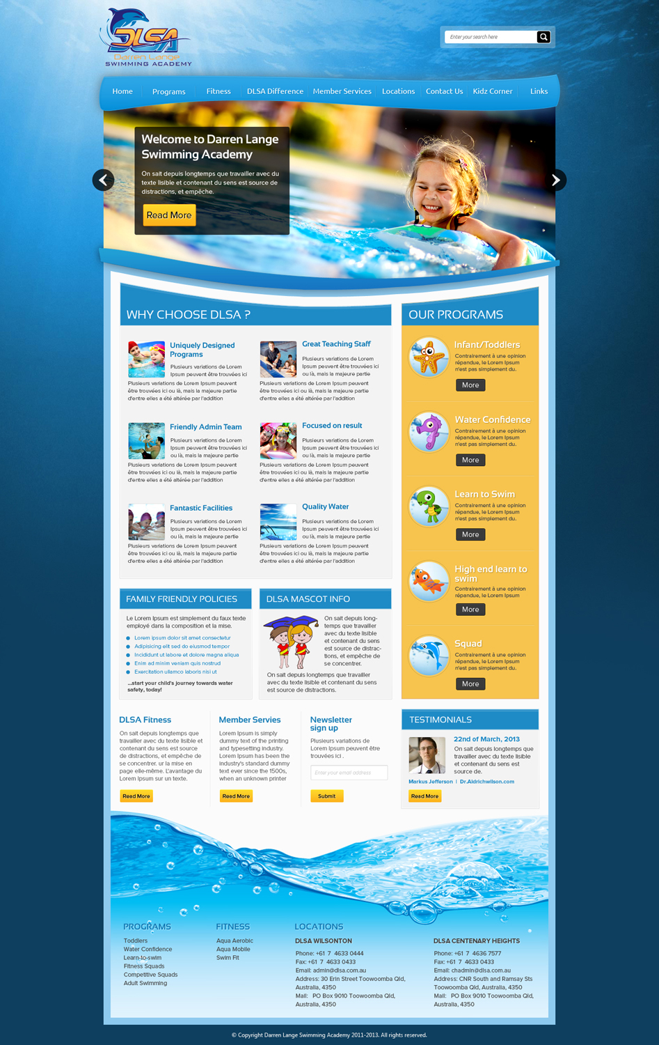 Web Design by OM for DARREN LANGE SWIMMING ACADEMY | Design #1460411