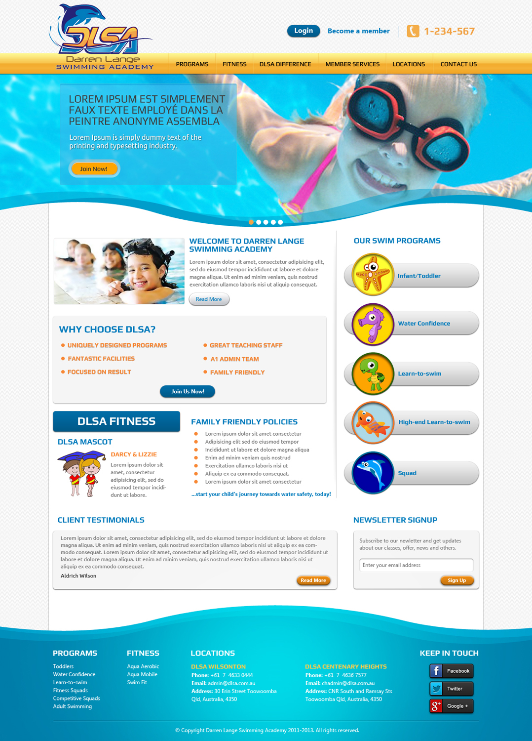 Web Design by OM for DARREN LANGE SWIMMING ACADEMY | Design #1460843