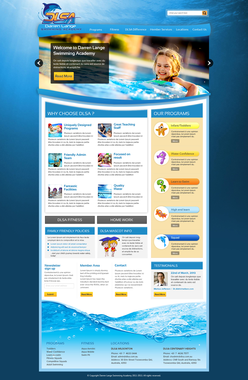 Web Design by OM for DARREN LANGE SWIMMING ACADEMY | Design #1463919