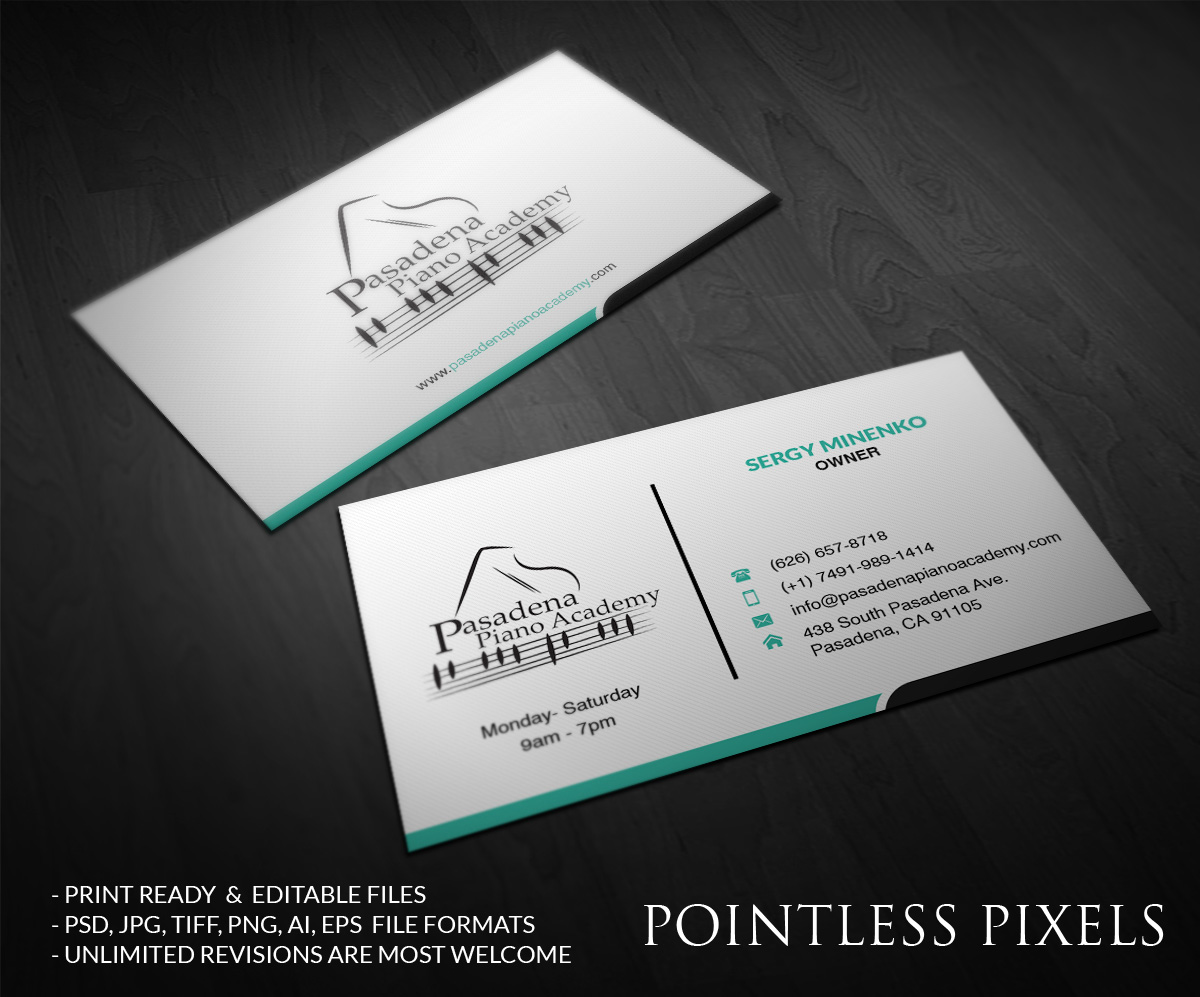 Diseño de Tarjeta de Presentación por Pointless Pixels India para Pasadena Piano Academy | Diseño #5057746
