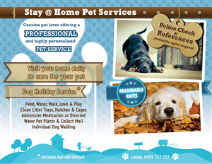 Stay @ Home Pet Services  ABN 58 822 014 146 needs a Postcard Design | Diseño de Postal por Tomi and Edó