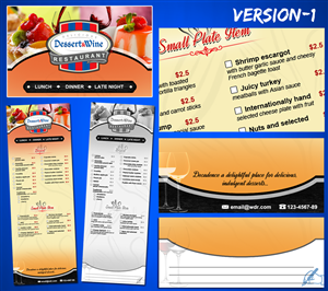dessert on a plate with a glass of wine. Or just give me your design ideas Im open. | Menu Design by MDesigns ™