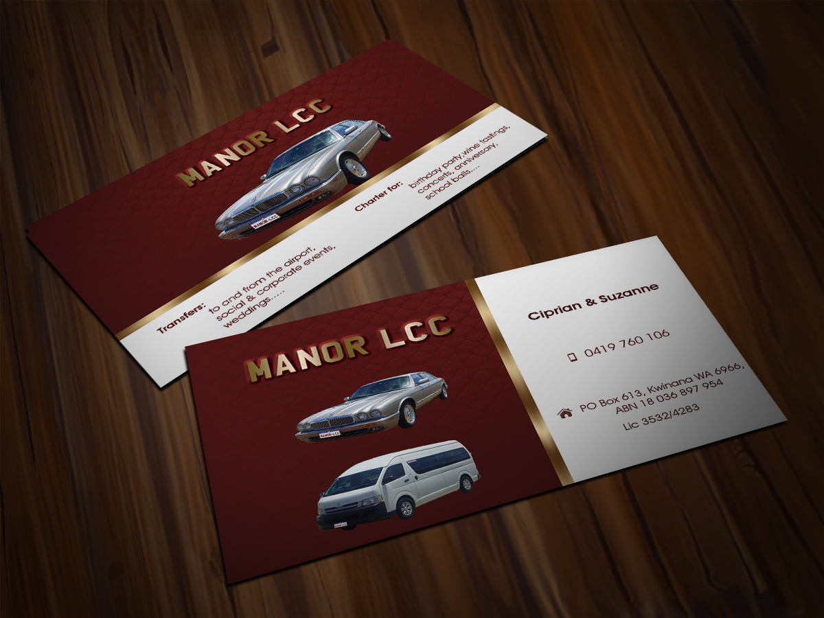 Business Card Design by Scorpius design for Manor - Limousine & Coach Company | Design #1442704