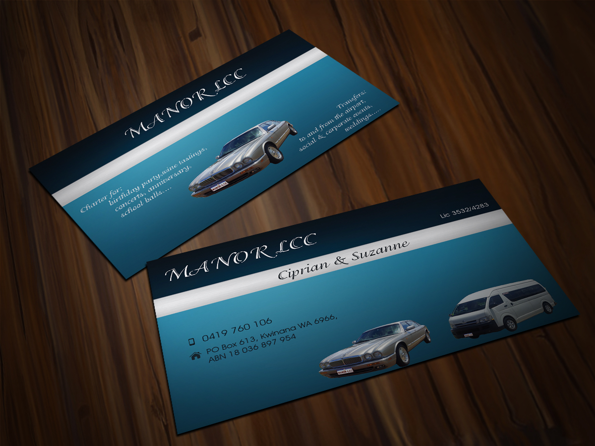 Business Card Design by Scorpius design for Manor - Limousine & Coach Company | Design #1493916