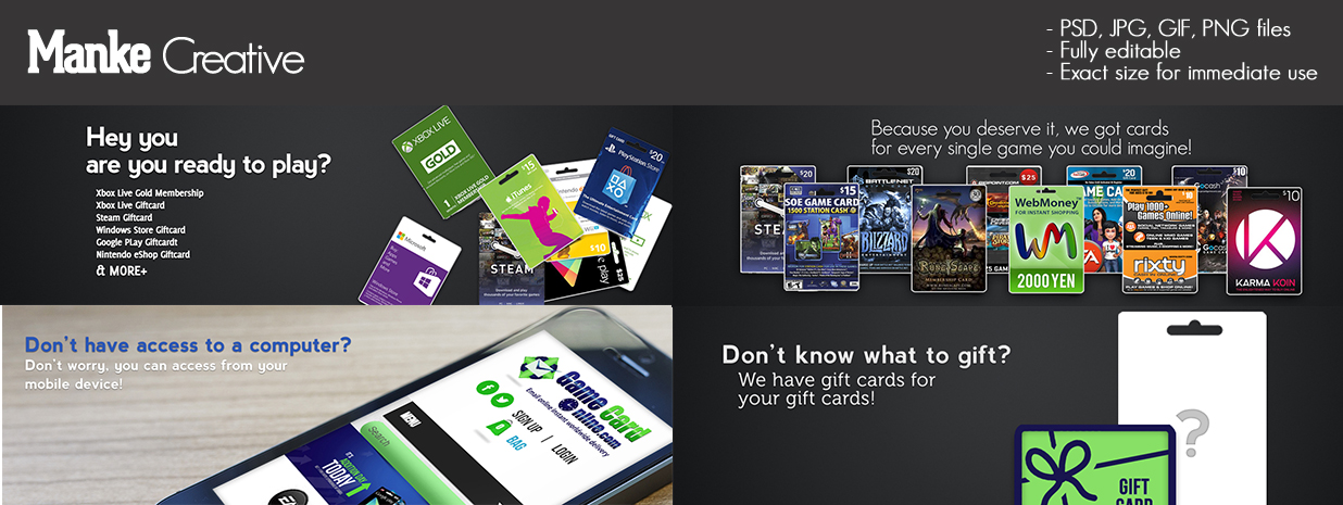 Diseño De Banner Publicitario por Manke Creative para gamecardonline eshop lnc. | Diseño #5180930
