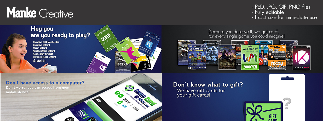 Diseño De Banner Publicitario por Manke Creative para gamecardonline eshop lnc. | Diseño #5188013