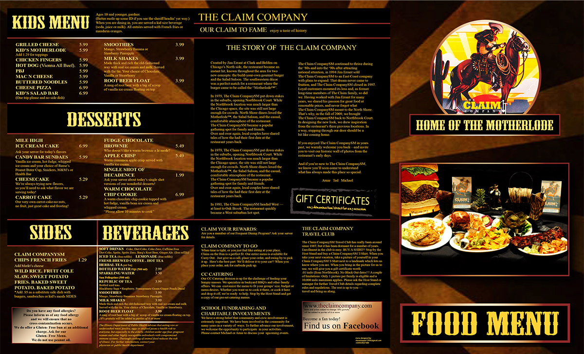 Menu Design by showstopper12905 for The Claim Company | Design #1495833