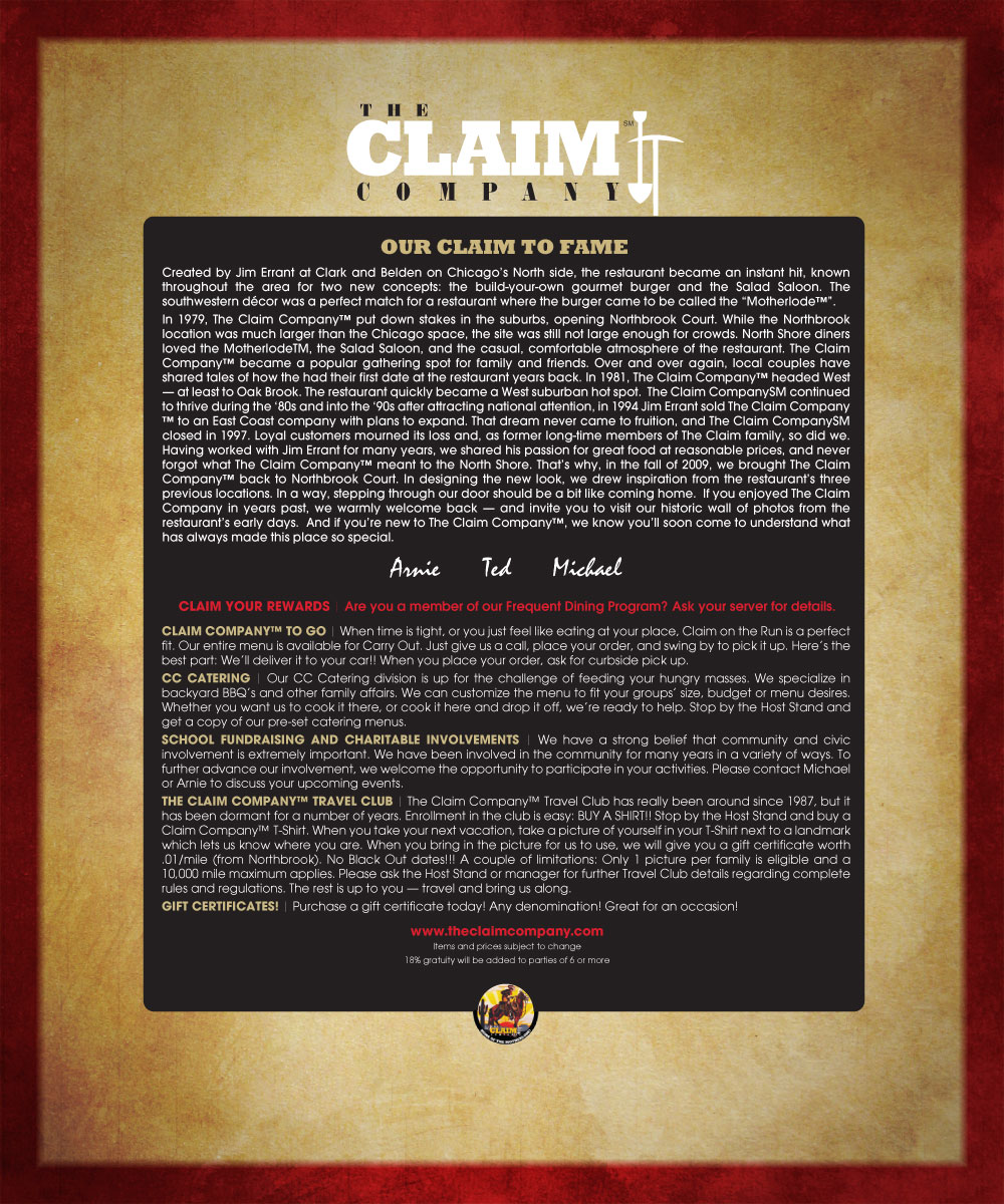 Menu Design by mstahl720 for The Claim Company | Design #1573378
