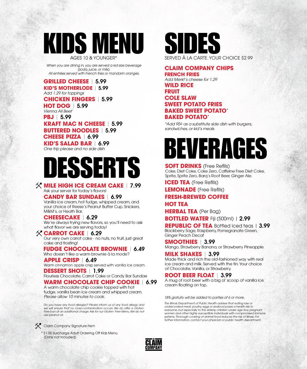 Menu Design by mstahl720 for The Claim Company | Design #1707181
