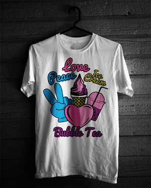 Peace (Peace symbol) Love (Heart Symbol) Ice Cream (Ice Cream Symbol) & Boba or Bubble Tea (either boba or bubble term can be used) | Design de T-shirt par Jonya