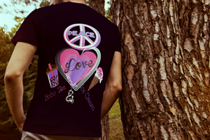 Peace (Peace symbol) Love (Heart Symbol) Ice Cream (Ice Cream Symbol) & Boba or Bubble Tea (either boba or bubble term can be used) | Design de T-shirt par debraannainsworth