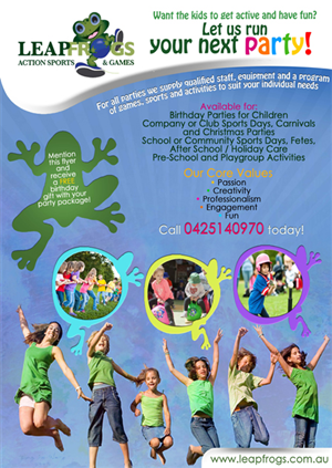 Flyer Design by James Sylvester for Leap Frogs Action Sports And Games | Design #1467681