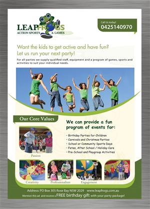Flyer Design by Sbss for Leap Frogs Action Sports And Games | Design: #1438743