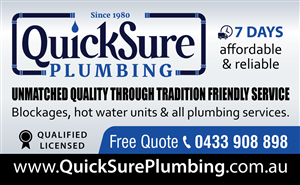 Business Card Design by adiazudin for QuickSure Plumbing | Design #5188479