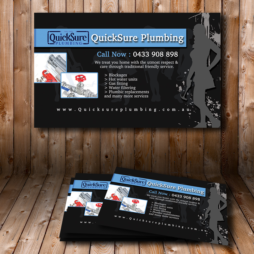 Business Card Design by shiranguy for QuickSure Plumbing | Design #5145439