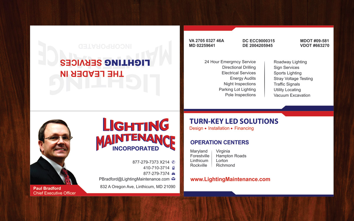 Business Card Design by Joy16589 for Lighting Maintenance Inc | Design #5167812