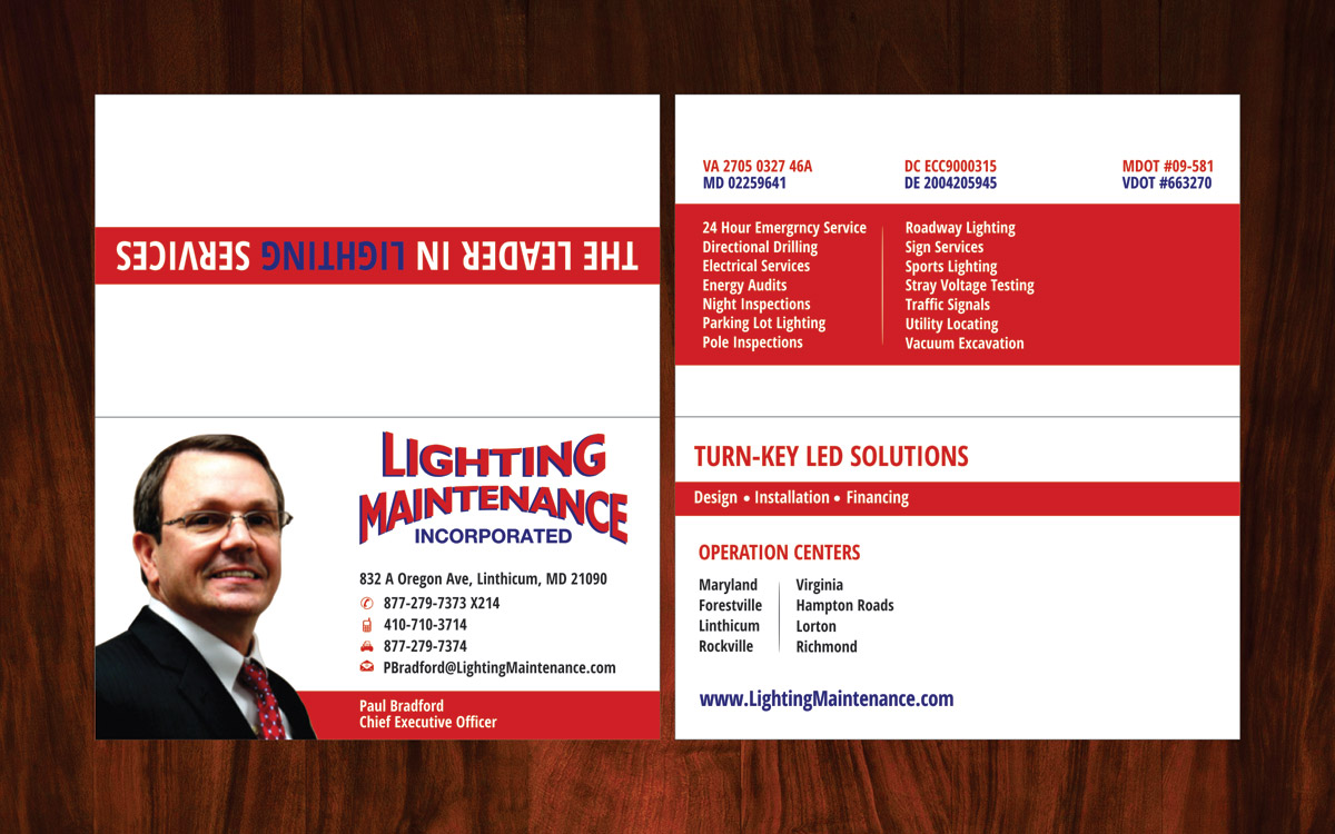 Business Card Design by Joy16589 for Lighting Maintenance Inc | Design #5167816