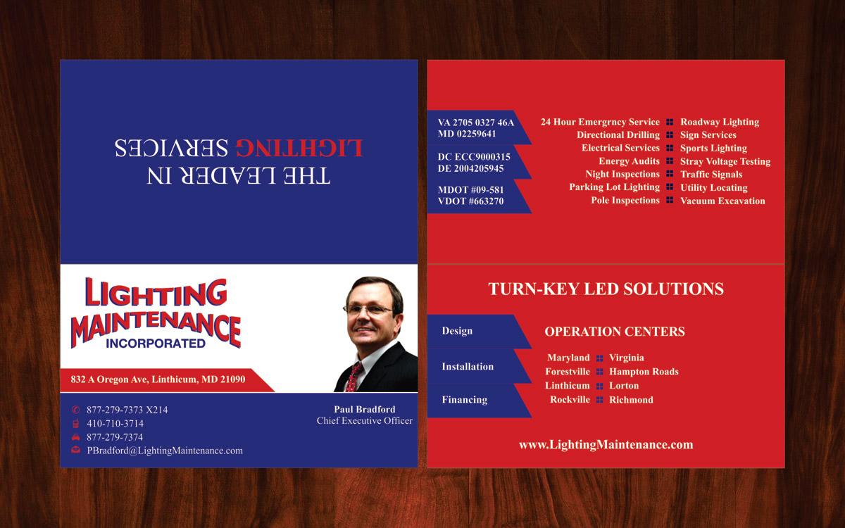 Diseño de Tarjeta de Presentación por Joy16589 para Lighting Maintenance Inc | Diseño #5167819