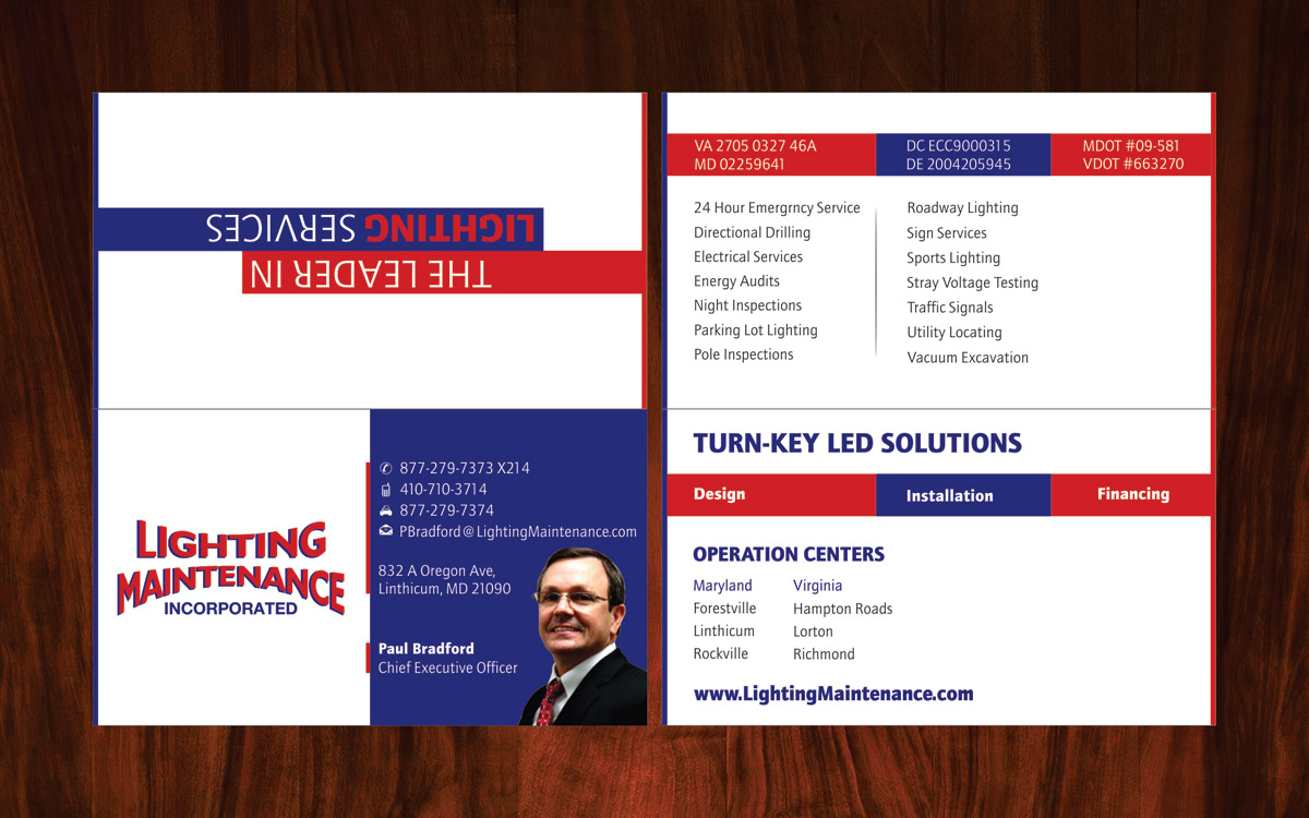 Business Card Design by Joy16589 for Lighting Maintenance Inc | Design #5167824