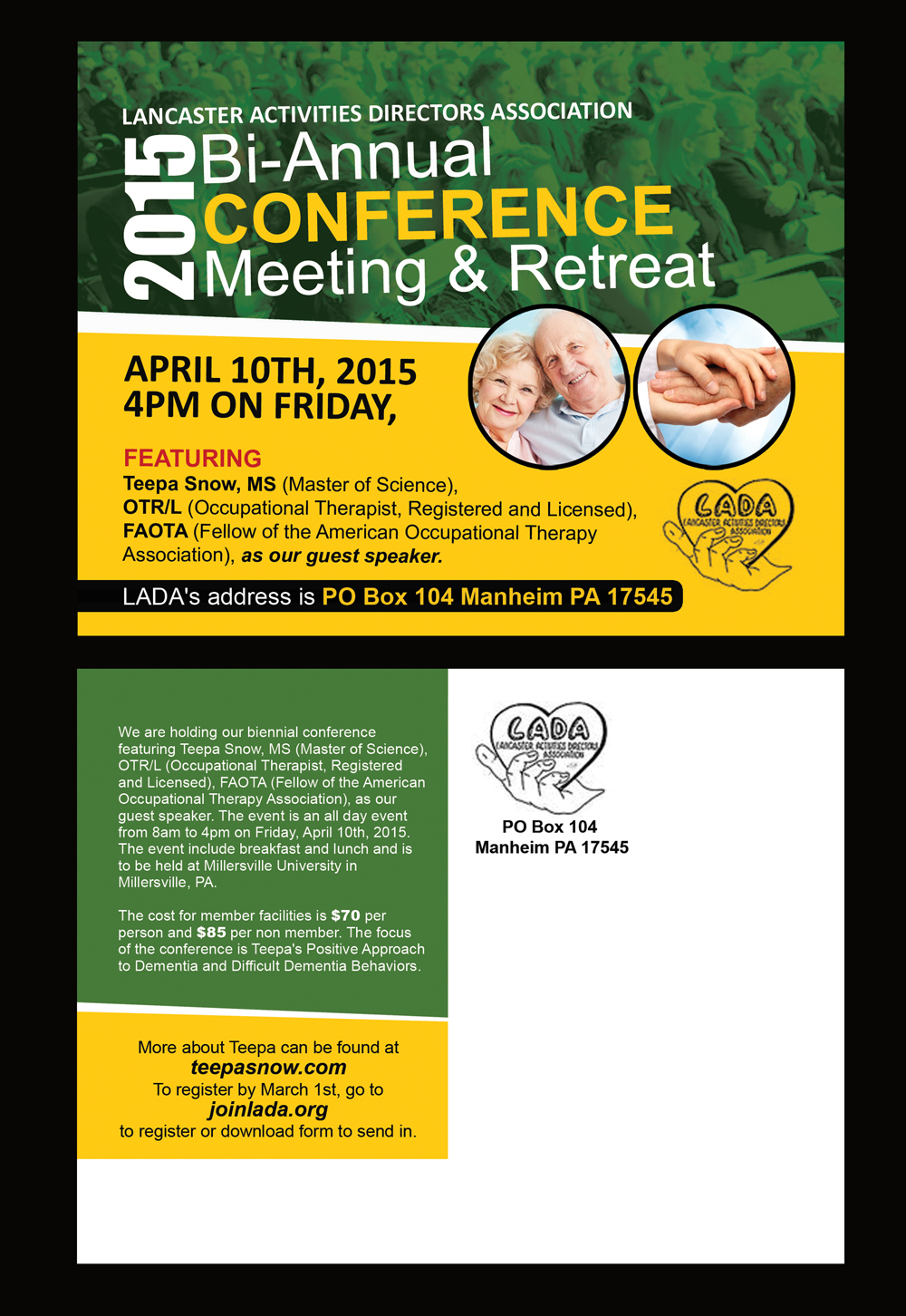 Postkarten-Design von NatPearlDesigns für Lancaster Activities Directors Association | Design #5195963