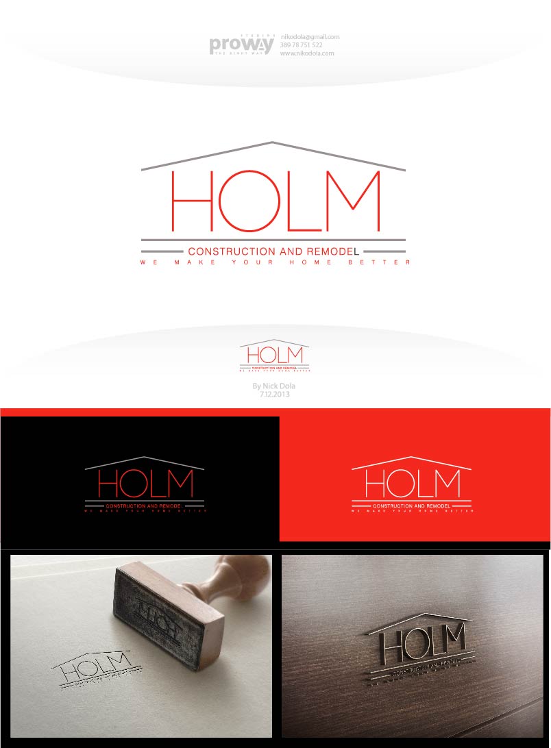 Logo Design by Niko Dola for Holm Construction and Remodel | Design #5217034