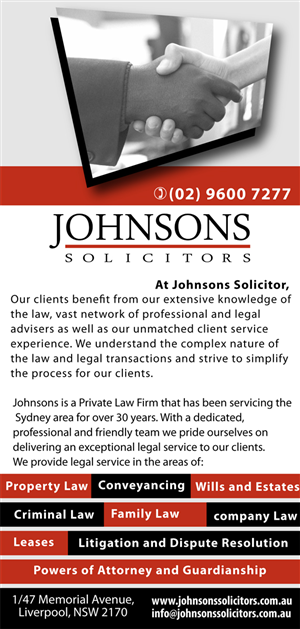 Diseño de Flyer por Venus L. Penaflor para Johnsons Solicitors | Diseño #5242428