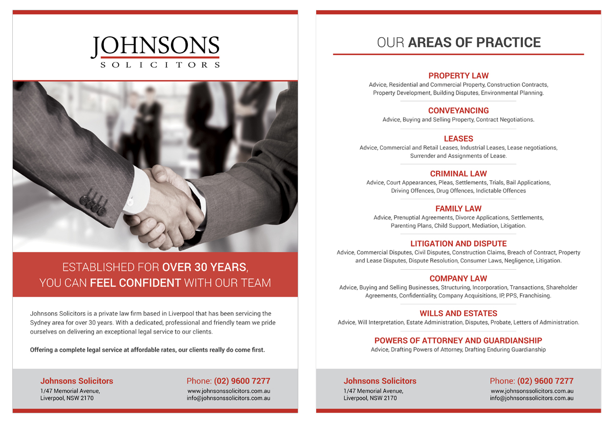 Flyer-Design von Oilegak für Johnsons Solicitors | Design #5312390