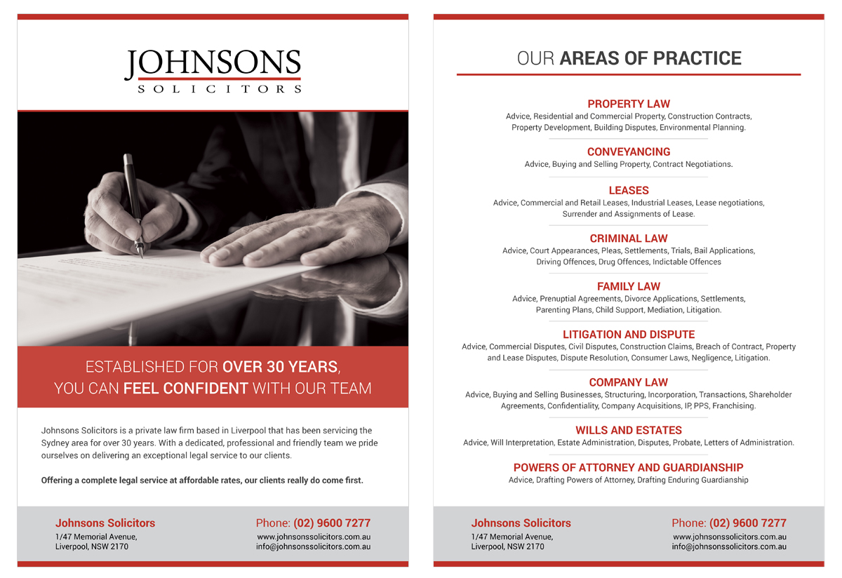 Flyer-Design von Oilegak für Johnsons Solicitors | Design #5312391