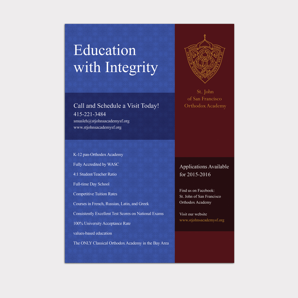 Flyer Design by FOX for St. John of SF Orthodox Academy | Design #5261530