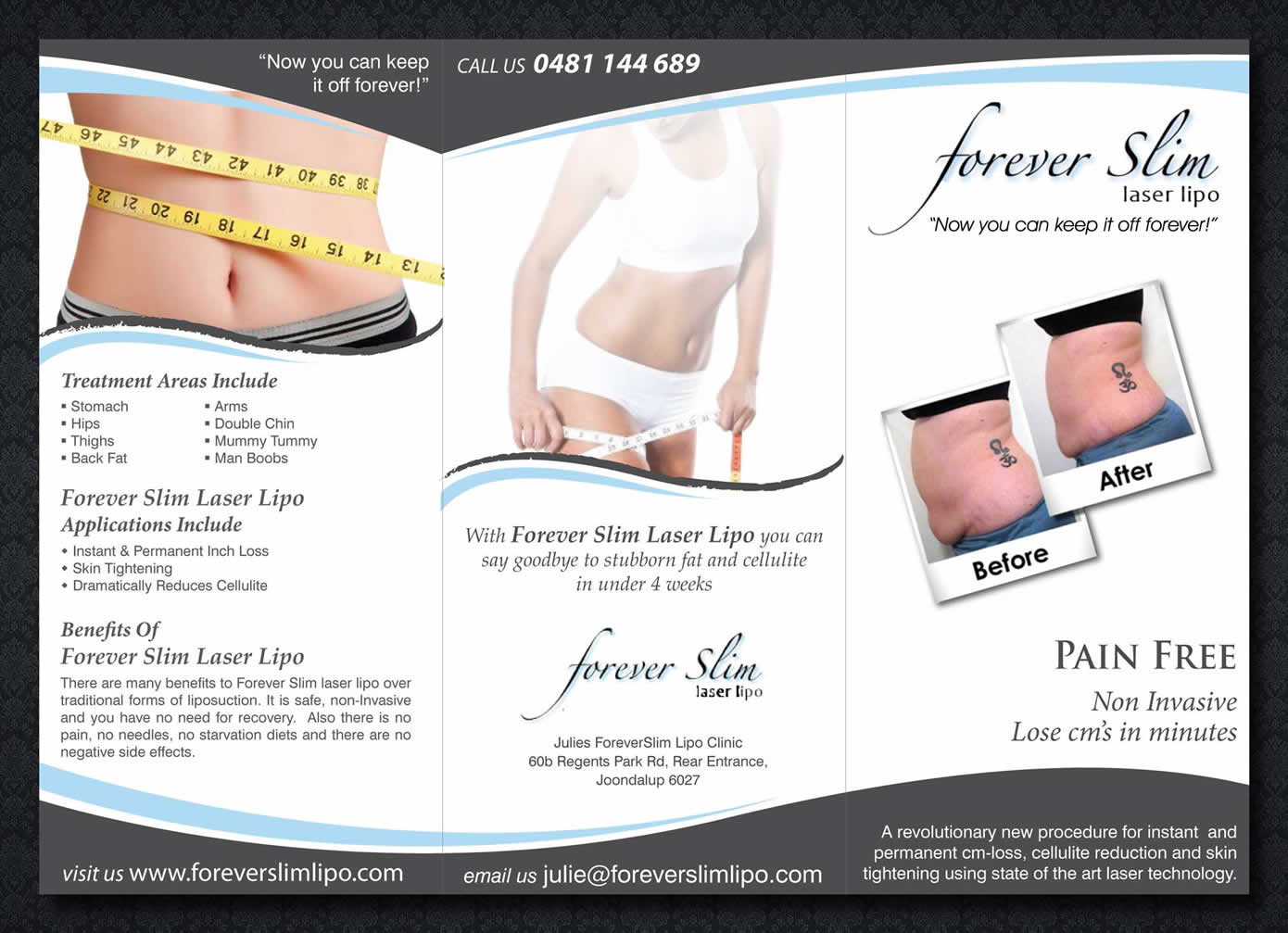 bold modern business brochure design for soleil health spa by sbss laser lipo flyers