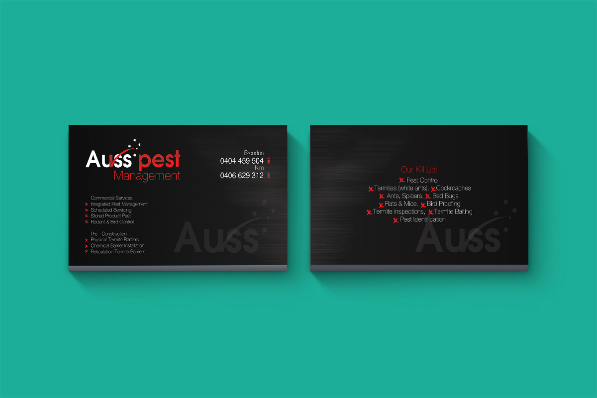 Business Card Design by Tahneit Khan for Auss Pest Management | Design #5279501