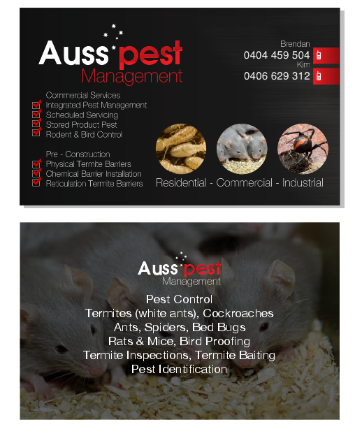 Business Card Design by Tahneit Khan for Auss Pest Management | Design #5281790