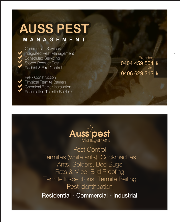 Business Card Design by Tahneit Khan for Auss Pest Management | Design #5290001