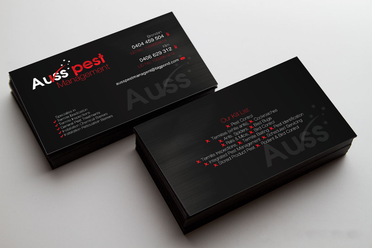 Business Card Design by Tahneit Khan for Auss Pest Management | Design #5325021