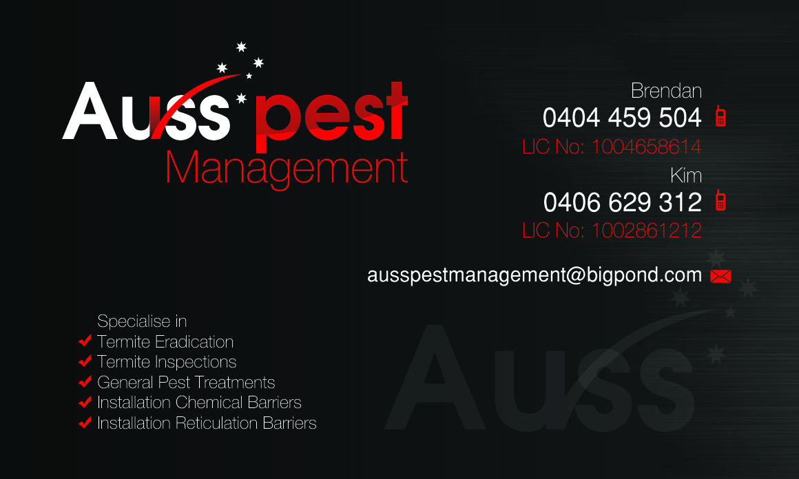 Business Card Design by Tahneit Khan for Auss Pest Management | Design #5356295