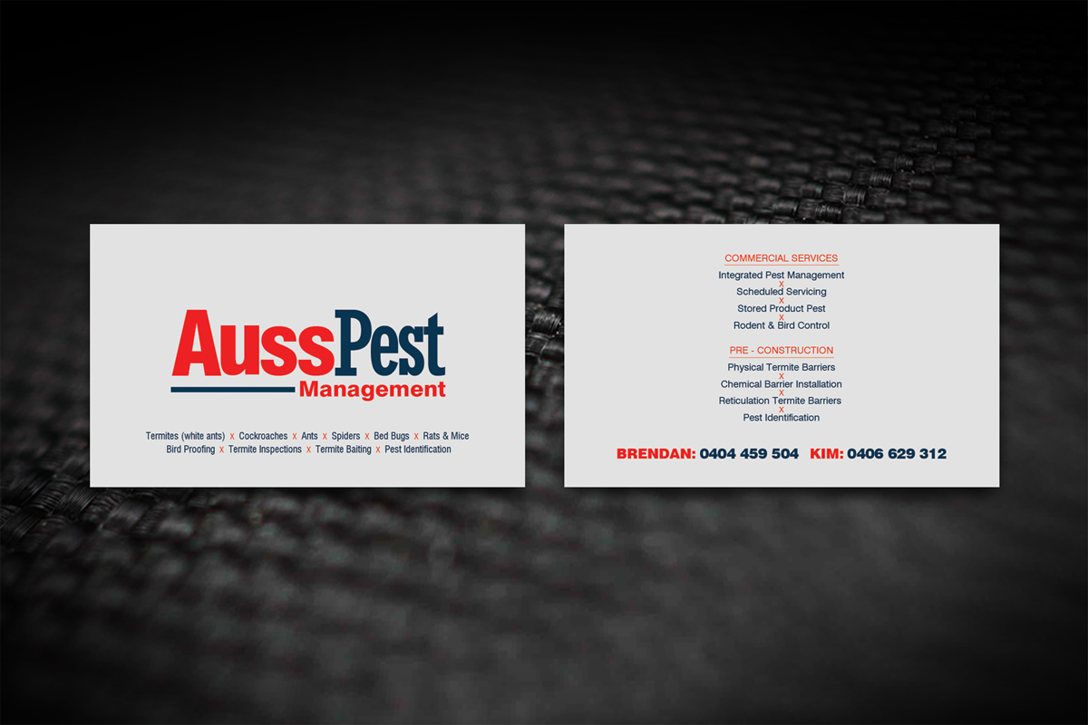 Business Card Design by diRtY.EMM for Auss Pest Management | Design #5275626