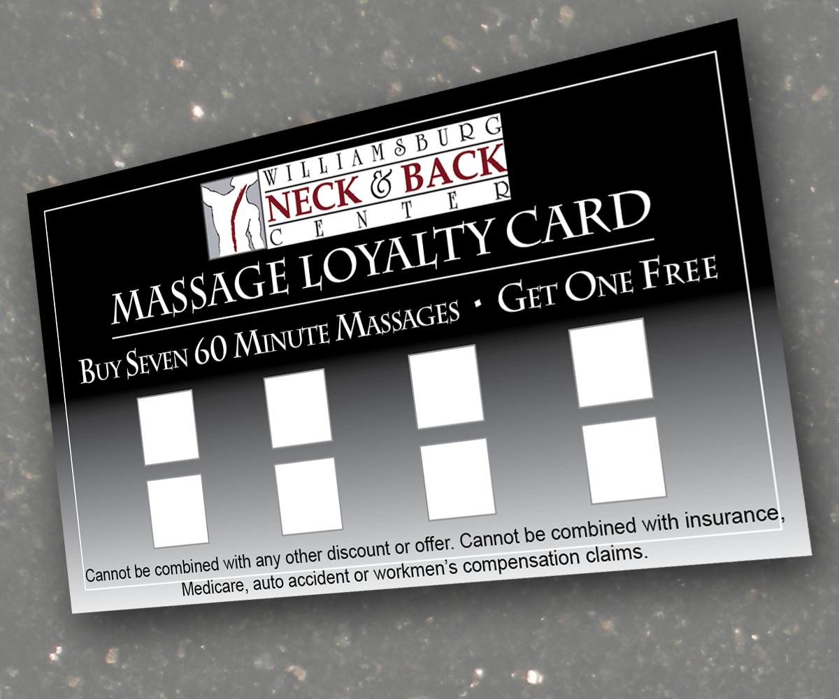 Card Design by iD_intelligentDesign for Williamsburg Neck and Back Center | Design #5287269
