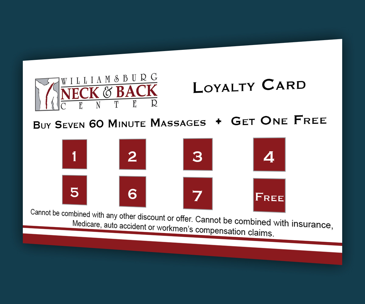 Card Design by iD_intelligentDesign for Williamsburg Neck and Back Center | Design #5293143